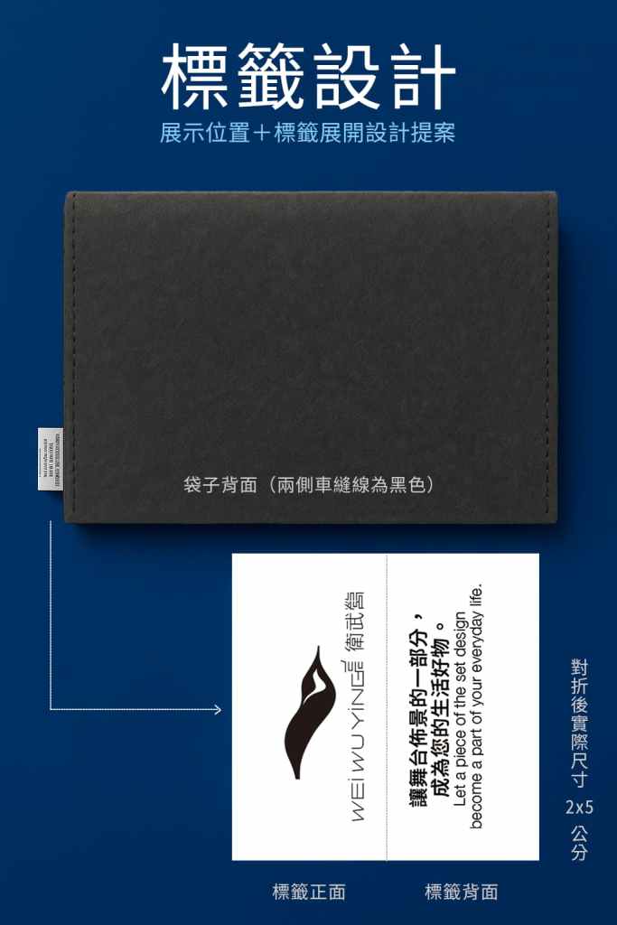 故事書包袋的標籤位置與雙面設計示意圖