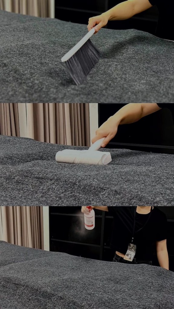 每一張回收不織布都需經過繁複手工清潔程序